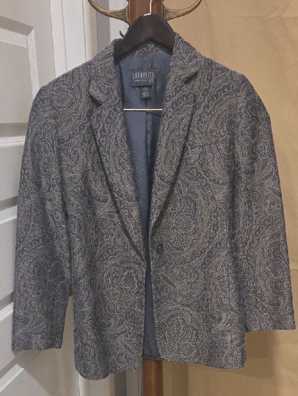 Lafayette 148 New York Paisley Print Blazer in Blue and Gray